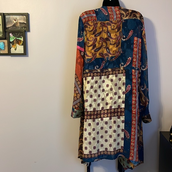 Reba The Road Less Traveled Multi Patchwork Fringe Long Duster Coat size XL - Picture 15 of 16